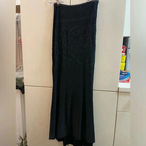 VTG OT Embroidery Beaded Cocktail Dress Long Strapless SIZE S
